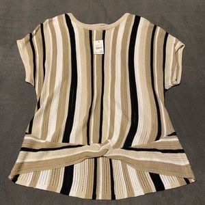 NWT XL EST 1946  J/M Sportswear Short Sleeve Tan Cream Scoop Neck Sweater